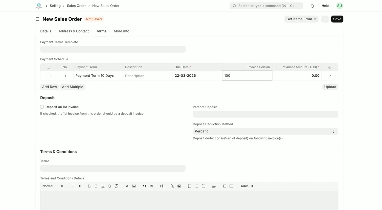 บันทึก Sales Order