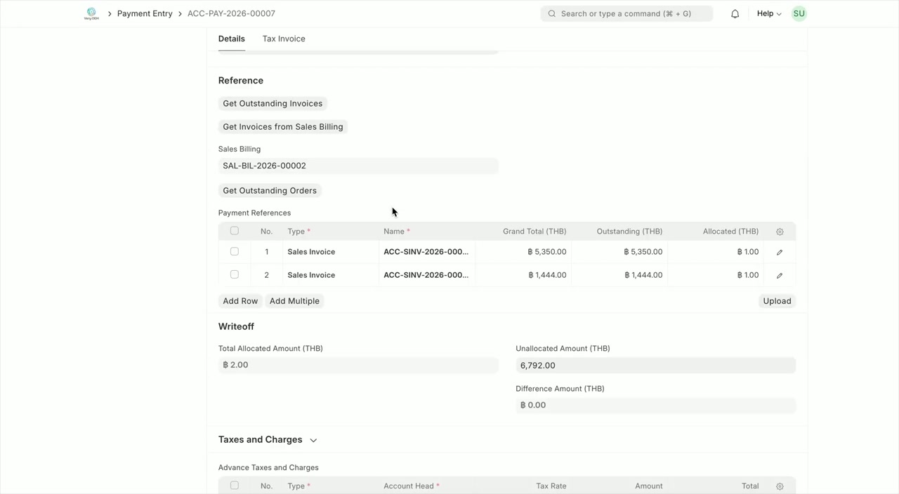 Payment Entry ที่สร้าง
