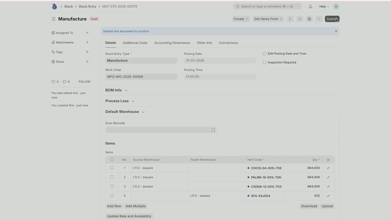 Stock Entry Material Transfer