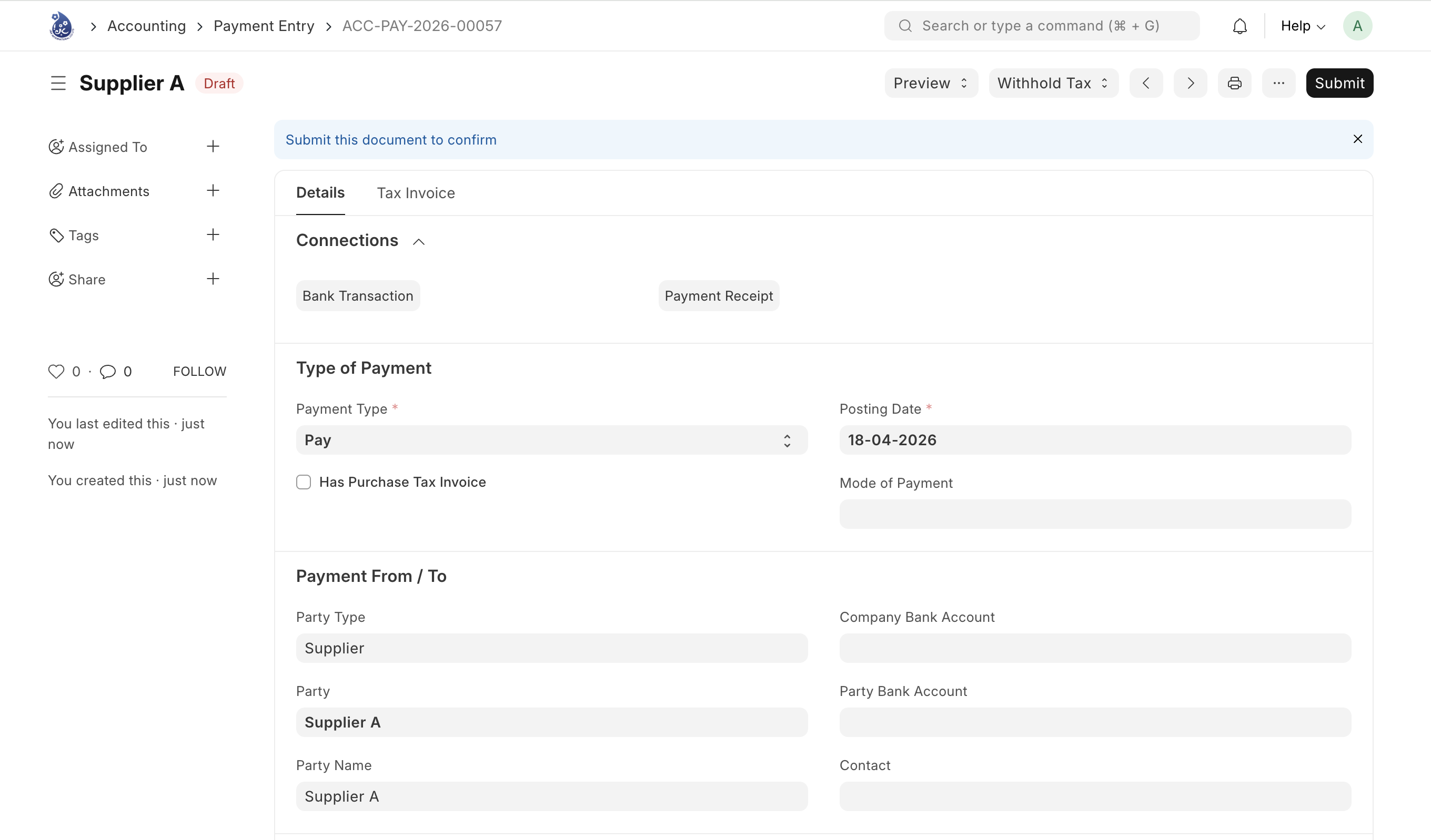 Payment Entry Submitted