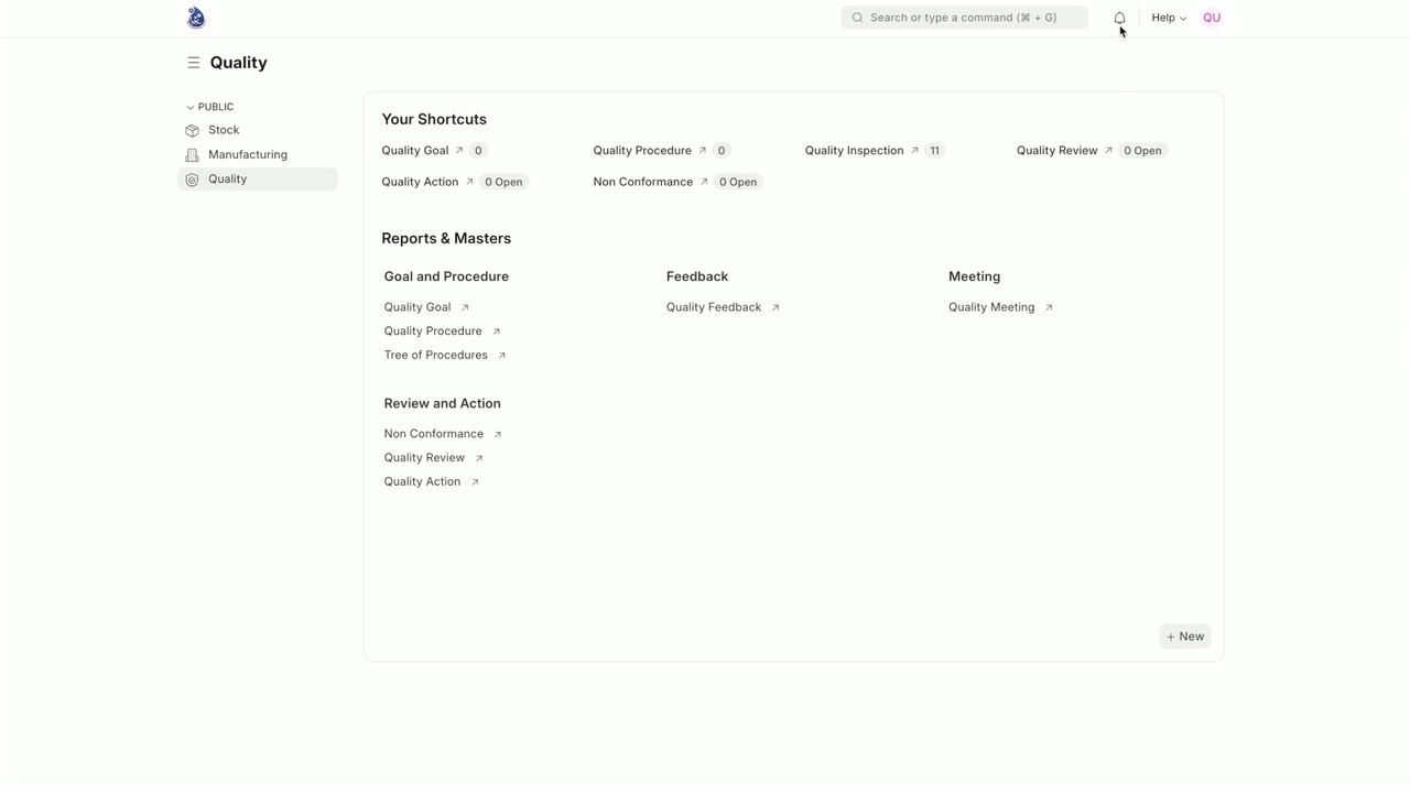 New Quality Inspection Form